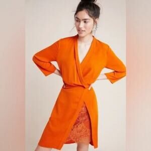 NSR Naomi Orange Surplice Neck Lace Mini Dress Size Small